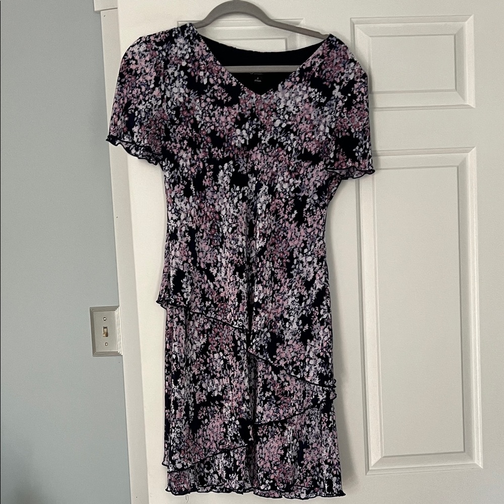 Connected Apparel Black and Pink Floral Midi Dress